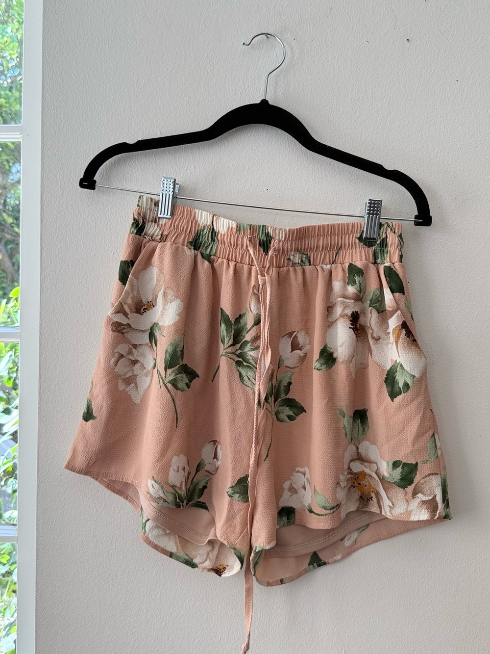 free press Peach Floral Drawstring Athletic Shorts